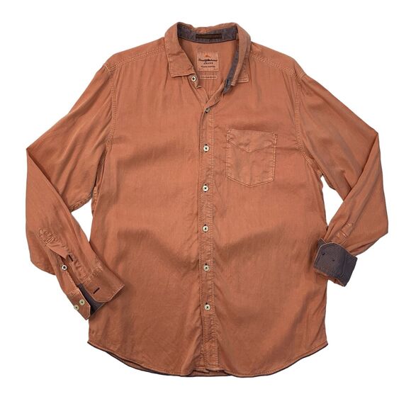 Tommy Bahama Shirt Mens M Medium Cantaloupe Island Crafted Modern Fit Flip Cuff - Picture 1 of 16